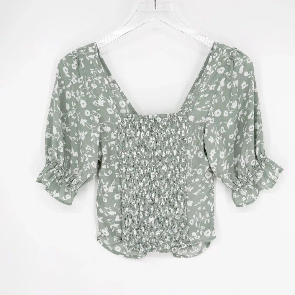 Abercrombie &‎ Fitch Floral Ruched Blouse XS Green